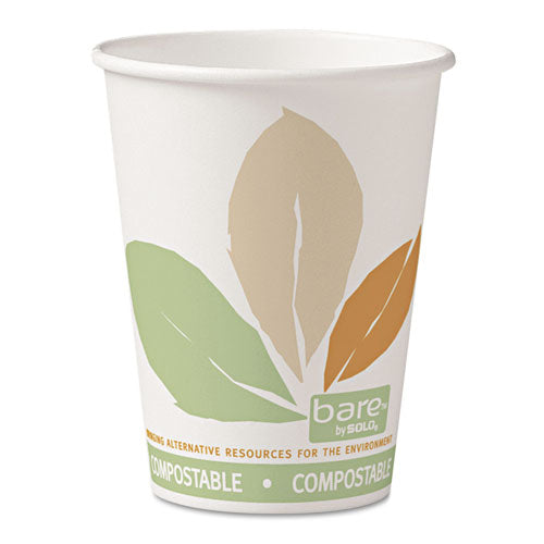 Bare Eco-Forward PLA Paper Hot Cups, 12 oz, Leaf Design, White/Green/Orange, 50/Bag, 20 Bags/Carton-(SCC412PLNJ7234)