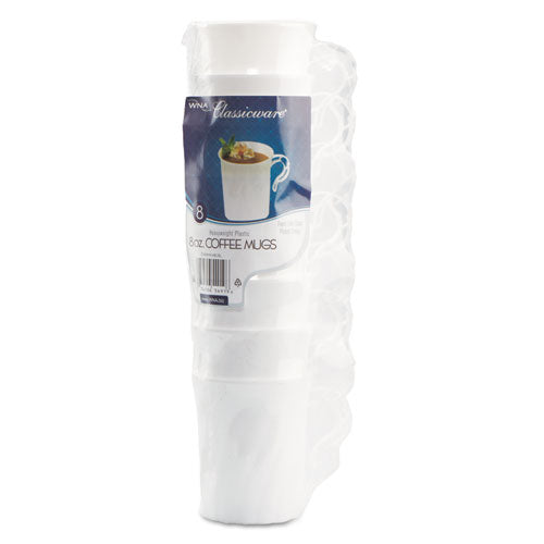 Classicware Plastic Coffee Mugs, 8 oz, White, 8 Pack, 24 Packs/Carton-(WNARSCWM8248W)