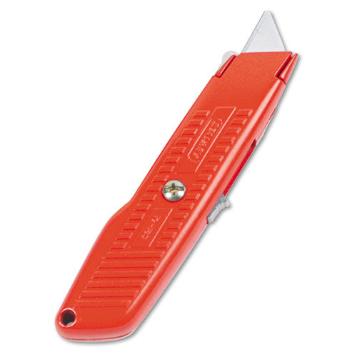 Interlock Safety Utility Knife with Self-Retracting Round Point Blade, 5.63" Metal Handle, Red Orange-(BOS10189C)