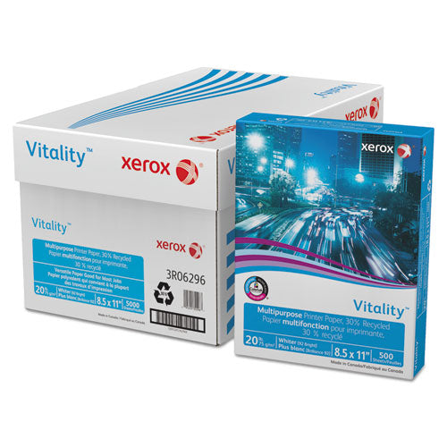 Vitality 30% Recycled Multipurpose Paper, 92 Bright, 20 lb Bond Weight, 8.5 x 11, White, 500/Ream-(XER3R06296)