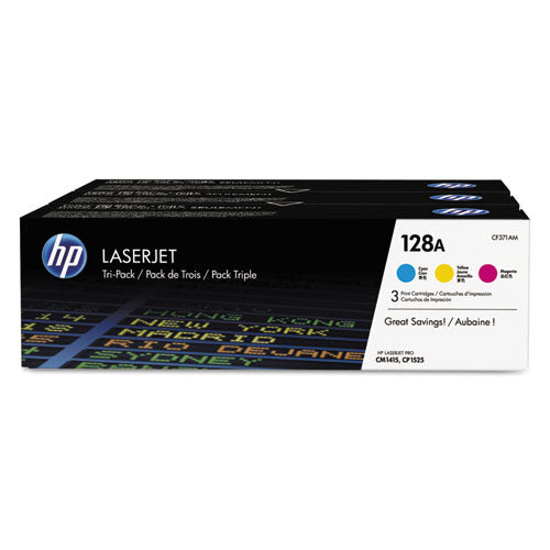 HP 128A, (CF371A-M) 3-Pack Cyan/Magenta/Yellow Original LaserJet Toner Cartridges-(HEWCF371AM)