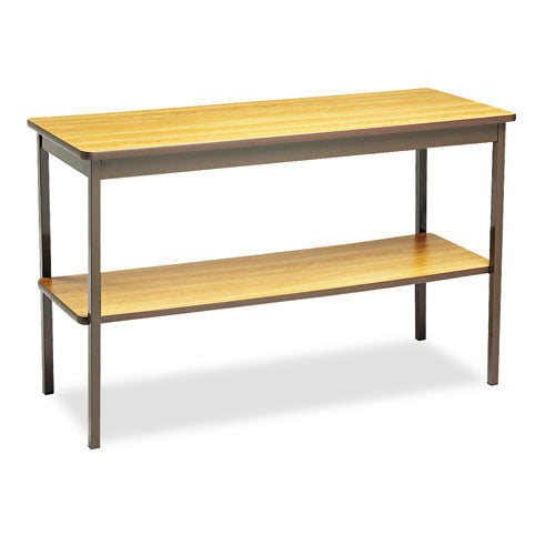 Utility Table with Bottom Shelf, Rectangular, 48w x 18d x 30h, Oak/Brown-(BRKUTS1848LQ)