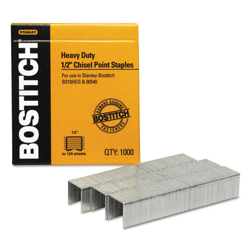 Heavy-Duty Premium Staples, 0.5" Leg, 0.5" Crown, Steel, 1,000/Box-(BOSSB35121M)