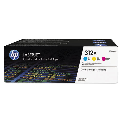 HP 312A (CF440A-M) 3-Pack Cyan/Magenta/Yellow Original LaserJet Toner Cartridges-(HEWCF440AM)