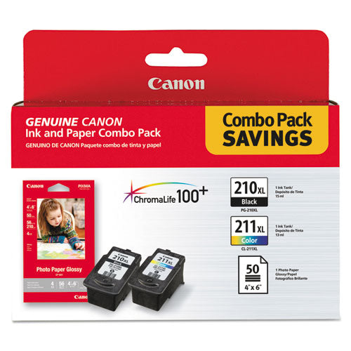 2973B004 (PGI-210XL/CL-211XL) ChromaLife100+ High-Yield Ink/Paper Combo, Black/Tri-Color-(CNM2973B004)