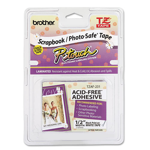 TZ Photo-Safe Tape Cartridge for P-Touch Labelers, 0.47" x 26.2 ft, Black on White-(BRTTZEAF231)