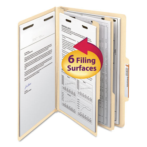 Six-Section Top Tab Classification Folders, 2" Expansion, 2 Dividers, 6 Fasteners, Legal Size, Manila, 10/Box-(SMD19000)