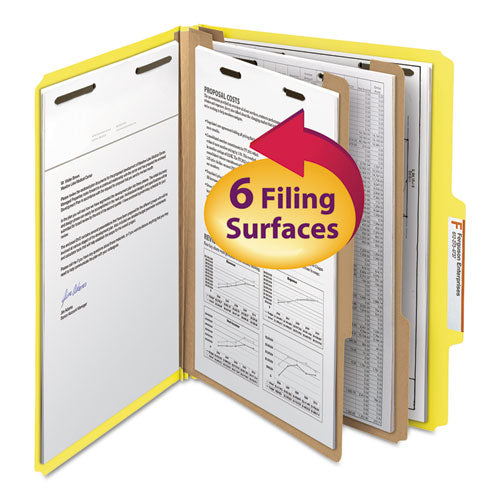 Top Tab Classification Folders, Six SafeSHIELD Fasteners, 2" Expansion, 2 Dividers, Letter Size, Yellow Exterior, 10/Box-(SMD14004)