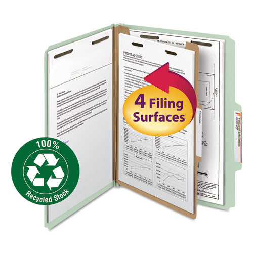 Recycled Pressboard Classification Folders, 2" Expansion, 1 Divider, 4 Fasteners, Letter Size, Gray-Green, 10/Box-(SMD13723)