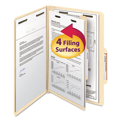 Four-Section Top Tab Classification Folders, 2" Expansion, 1 Divider, 4 Fasteners, Legal Size, Manila, 10/Box-(SMD18700)