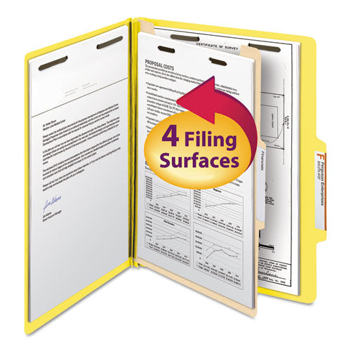 Top Tab Classification Folders, Four SafeSHIELD Fasteners, 2" Expansion, 1 Divider, Letter Size, Yellow Exterior, 10/Box-(SMD13704)