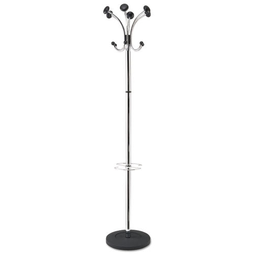 Chromy Coat Stand, 12 Knobs, 16w x 16d x 70.5h, Chrome/Black-(ABAPMCLAS)