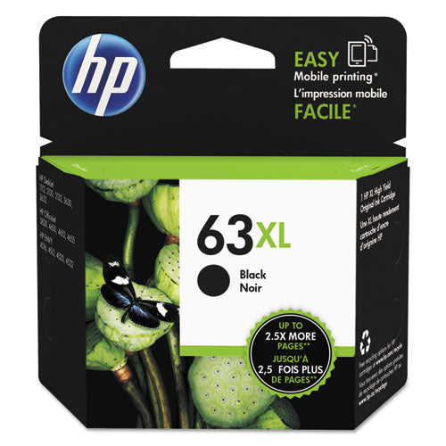 HP 63XL, (F6U64AN) High-Yield Black Original Ink Cartridge-(HEWF6U64AN)