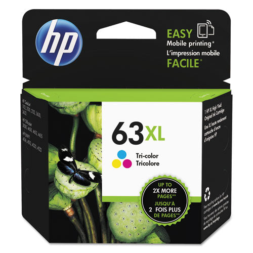 HP 63XL, (F6U63AN) High-Yield Tri-Color Original Ink Cartridge-(HEWF6U63AN)