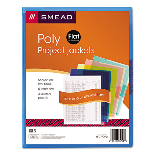 Organized Up Translucent Poly Project Jacket, Letter Size, Assorted Colors, 5/Pack-(SMD85750)