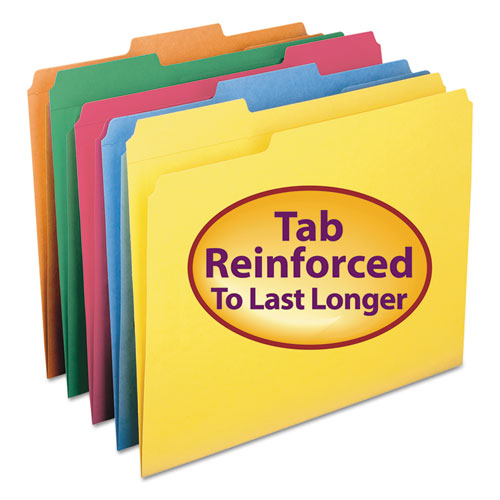 Reinforced Top Tab Colored File Folders, 1/3-Cut Tabs: Assorted, Letter Size, 0.75" Expansion, Assorted Colors, 100/Box-(SMD11993)