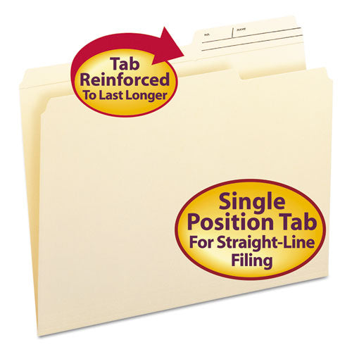 Reinforced Guide Height File Folders, 2/5-Cut Printed Tabs: Right Position, Letter Size, 0.75" Expansion, Manila, 100/Box-(SMD10388)