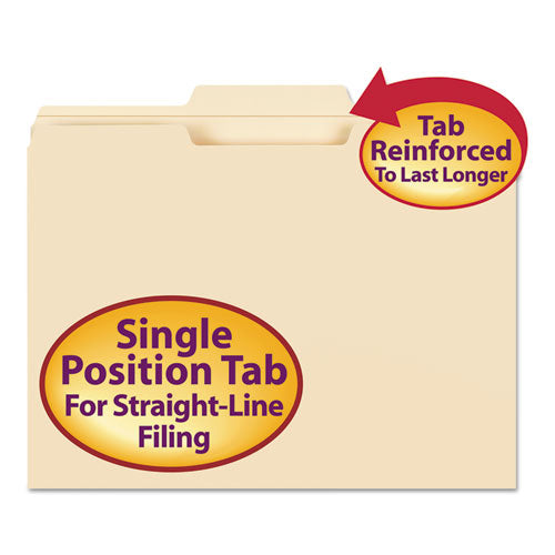 Reinforced Tab Manila File Folders, 1/3-Cut Tabs: Center Position, Letter Size, 0.75" Expansion, 11-pt Manila, 100/Box-(SMD10336)