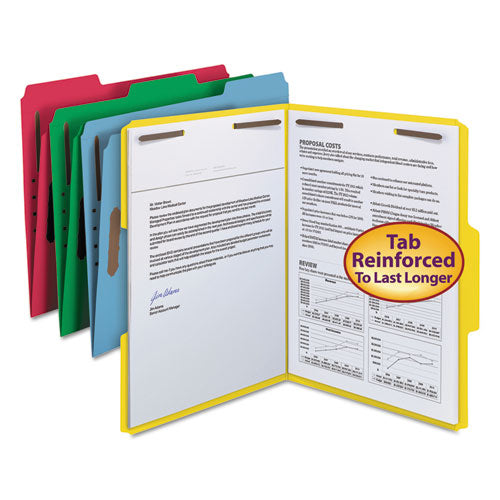 Top Tab Colored Fastener Folders, 0.75" Expansion, 2 Fasteners, Letter Size, Assorted Colors, 50/Box-(SMD11975)