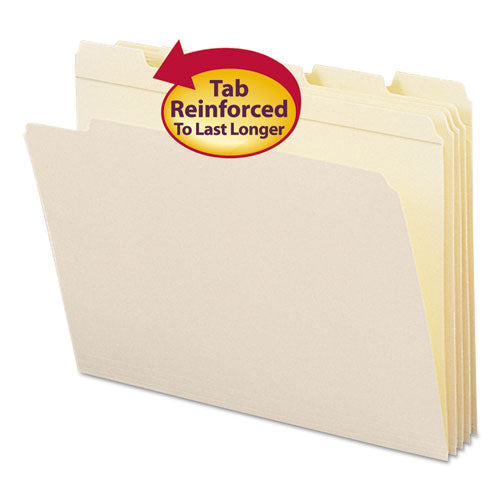 Reinforced Tab Manila File Folders, 1/5-Cut Tabs: Assorted, Letter Size, 0.75" Expansion, 11-pt Manila, 100/Box-(SMD10356)