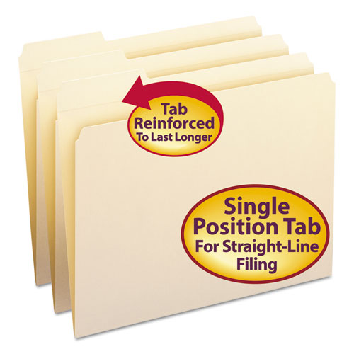 Reinforced Tab Manila File Folders, 1/3-Cut Tabs: Left Position, Letter Size, 0.75" Expansion, 11-pt Manila, 100/Box-(SMD10335)