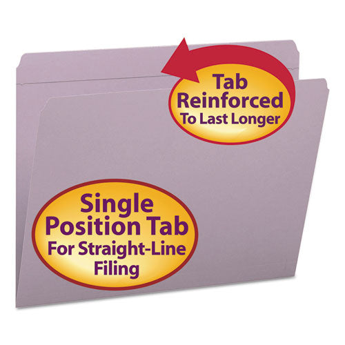 Reinforced Top Tab Colored File Folders, Straight Tabs, Letter Size, 0.75" Expansion, Lavender, 100/Box-(SMD12410)