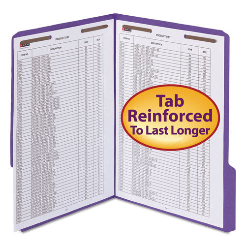 WaterShed CutLess Reinforced Top Tab Fastener Folders, 0.75" Expansion, 2 Fasteners, Letter Size, Purple Exterior, 50/Box-(SMD12442)