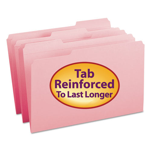 Reinforced Top Tab Colored File Folders, 1/3-Cut Tabs: Assorted, Legal Size, 0.75" Expansion, Pink, 100/Box-(SMD17634)