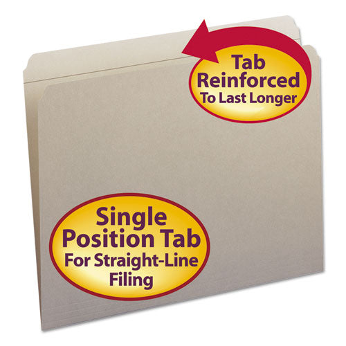 Reinforced Top Tab Colored File Folders, Straight Tabs, Letter Size, 0.75" Expansion, Gray, 100/Box-(SMD12310)