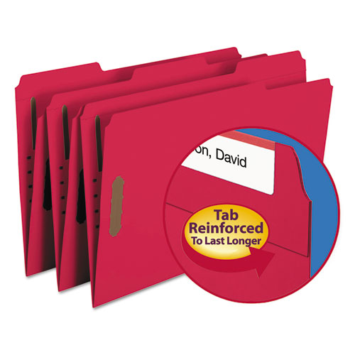 Top Tab Colored Fastener Folders, 0.75" Expansion, 2 Fasteners, Legal Size, Red Exterior, 50/Box-(SMD17740)