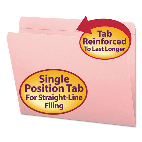 Reinforced Top Tab Colored File Folders, Straight Tabs, Letter Size, 0.75" Expansion, Pink, 100/Box-(SMD12610)