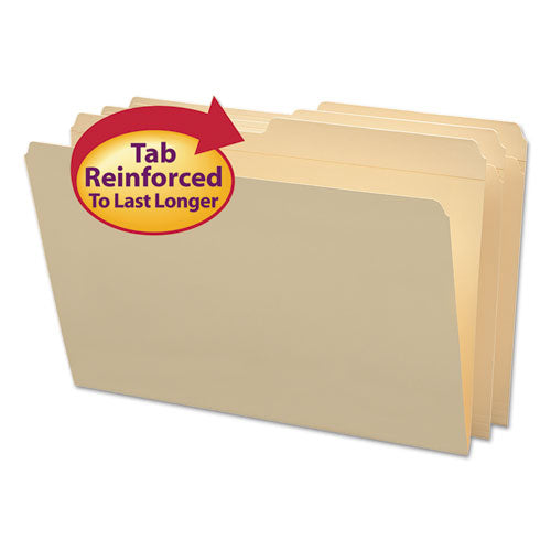 Reinforced Tab Manila File Folders, 1/2-Cut Tabs: Assorted, Legal Size, 0.75" Expansion, 11-pt Manila, 100/Box-(SMD15326)