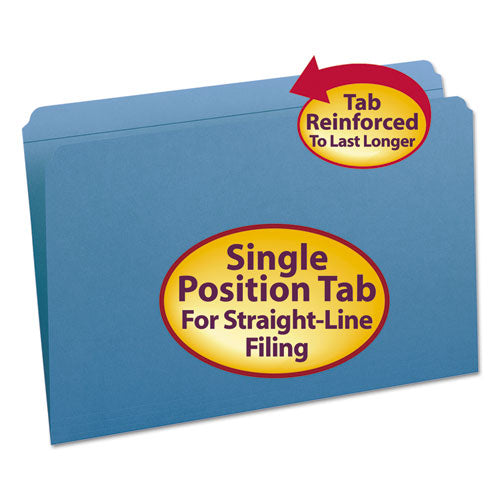 Reinforced Top Tab Colored File Folders, Straight Tabs, Legal Size, 0.75" Expansion, Blue, 100/Box-(SMD17010)