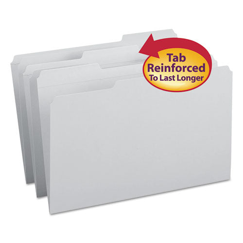 Reinforced Top Tab Colored File Folders, 1/3-Cut Tabs: Assorted, Legal Size, 0.75" Expansion, Gray, 100/Box-(SMD17334)