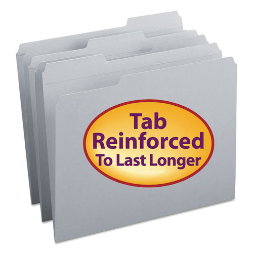 Reinforced Top Tab Colored File Folders, 1/3-Cut Tabs: Assorted, Letter Size, 0.75" Expansion, Gray, 100/Box-(SMD12334)