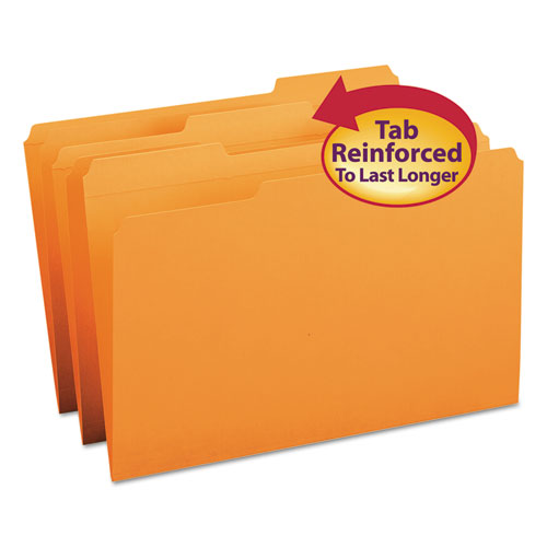 Reinforced Top Tab Colored File Folders, 1/3-Cut Tabs: Assorted, Legal Size, 0.75" Expansion, Orange, 100/Box-(SMD17534)