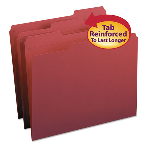 Reinforced Top Tab Colored File Folders, 1/3-Cut Tabs: Assorted, Letter Size, 0.75" Expansion, Maroon, 100/Box-(SMD13084)