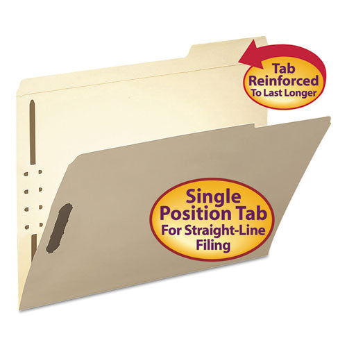 Top Tab Fastener Folders, 1/3-Cut Tabs: Right, 0.75" Expansion, 2 Fasteners, Letter Size, Manila Exterior, 50/Box-(SMD14538)