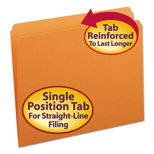 Reinforced Top Tab Colored File Folders, Straight Tabs, Letter Size, 0.75" Expansion, Orange, 100/Box-(SMD12510)