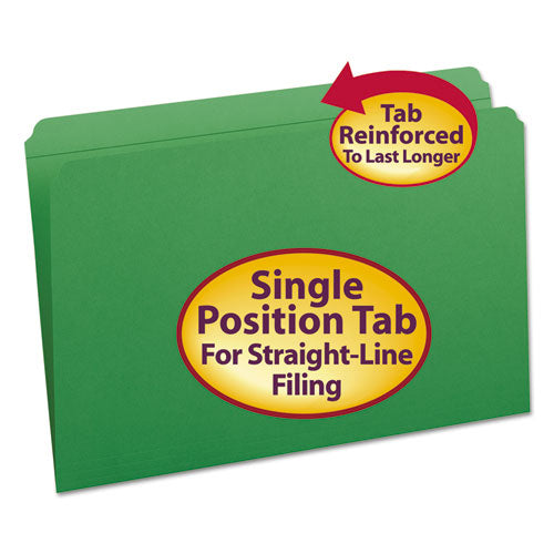 Reinforced Top Tab Colored File Folders, Straight Tabs, Legal Size, 0.75" Expansion, Green, 100/Box-(SMD17110)