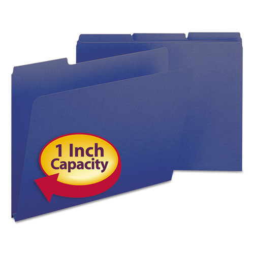 Expanding Recycled Heavy Pressboard Folders, 1/3-Cut Tabs: Assorted, Letter Size, 1" Expansion, Dark Blue, 25/Box-(SMD21541)