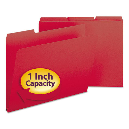 Expanding Recycled Heavy Pressboard Folders, 1/3-Cut Tabs: Assorted, Letter Size, 1" Expansion, Bright Red, 25/Box-(SMD21538)