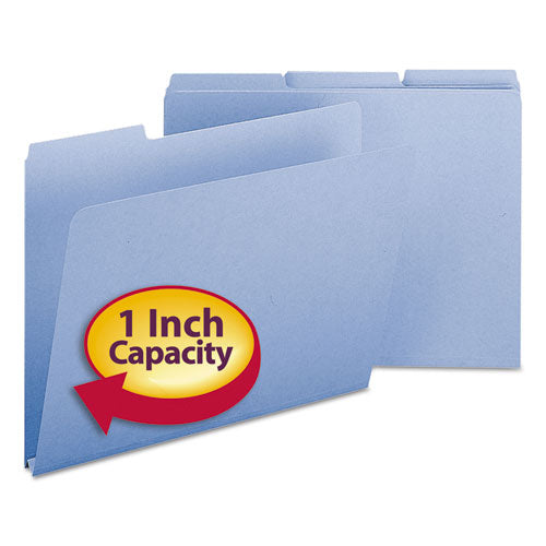 Expanding Recycled Heavy Pressboard Folders, 1/3-Cut Tabs: Assorted, Letter Size, 1" Expansion, Blue, 25/Box-(SMD21530)