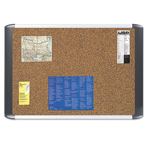 Tech Cork Board, 36 x 24, Tan Surface, Silver/Black Aluminum Frame-(BVCMVI030501)