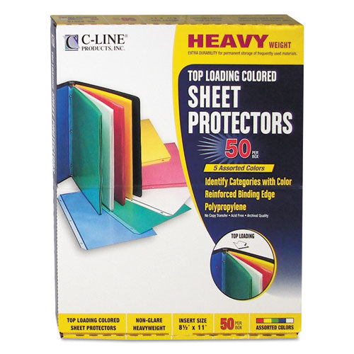 Colored Polypropylene Sheet Protectors, Assorted Colors, 2", 11 x 8.5, 50/Box-(CLI62010)