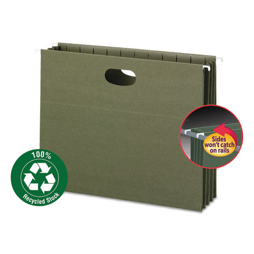 100% Recycled Hanging Pockets with Full-Height Gusset, 1 Section, 3.5" Capacity, Letter Size, Standard Green, 10/Box-(SMD64226)