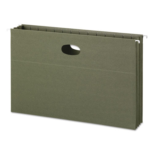 100% Recycled Hanging Pockets with Full-Height Gusset, 1 Section, 3.5" Capacity, Legal Size, Standard Green, 10/Box-(SMD64326)