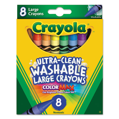 Ultra-Clean Washable Crayons, Large, 8 Colors/Box-(CYO523280)