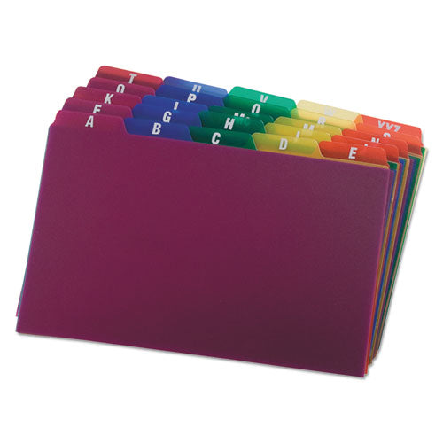 Durable Poly A-Z Card Guides, 1/5-Cut Top Tab, A to Z, 5 x 8, Assorted Colors, 25/Set-(OXF73155)