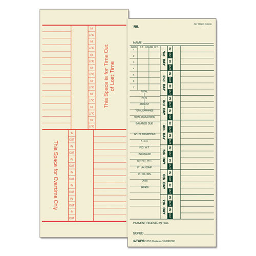 Time Clock Cards, Replacement for 10-800762, Two Sides, 3.5 x 9, 500/Box-(TOP1257)